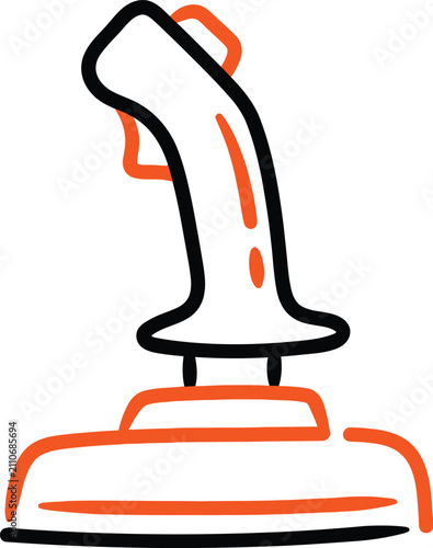 Foto Steering joystick representing aircraft flight control, black and orange hand-dr