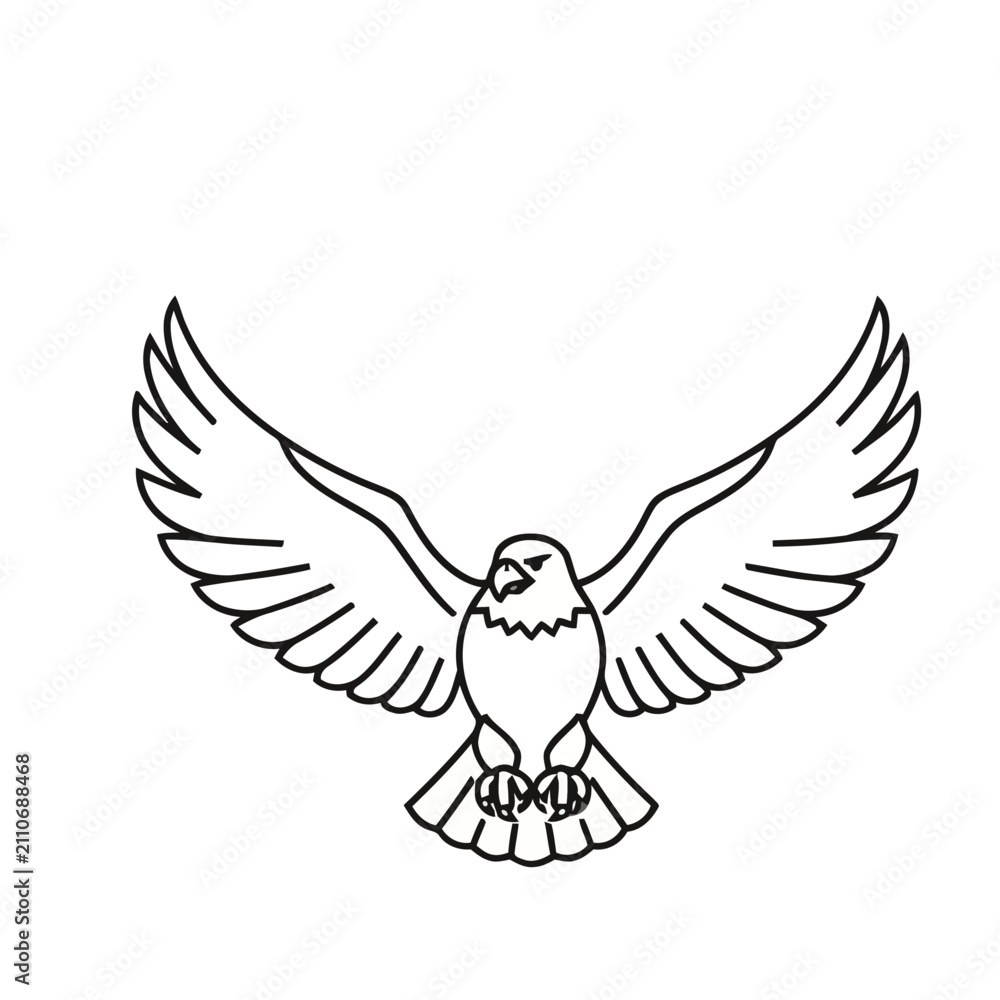Fototapeta premium Eagle with outstretched wings, line art