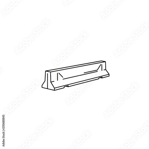Simple Line Drawing of a Concrete Barrier for Road Construction and Safety.