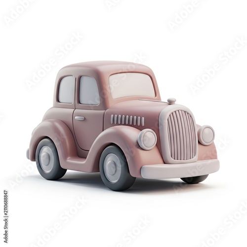 Vintage Pink Toy Car Isolated on White Background.