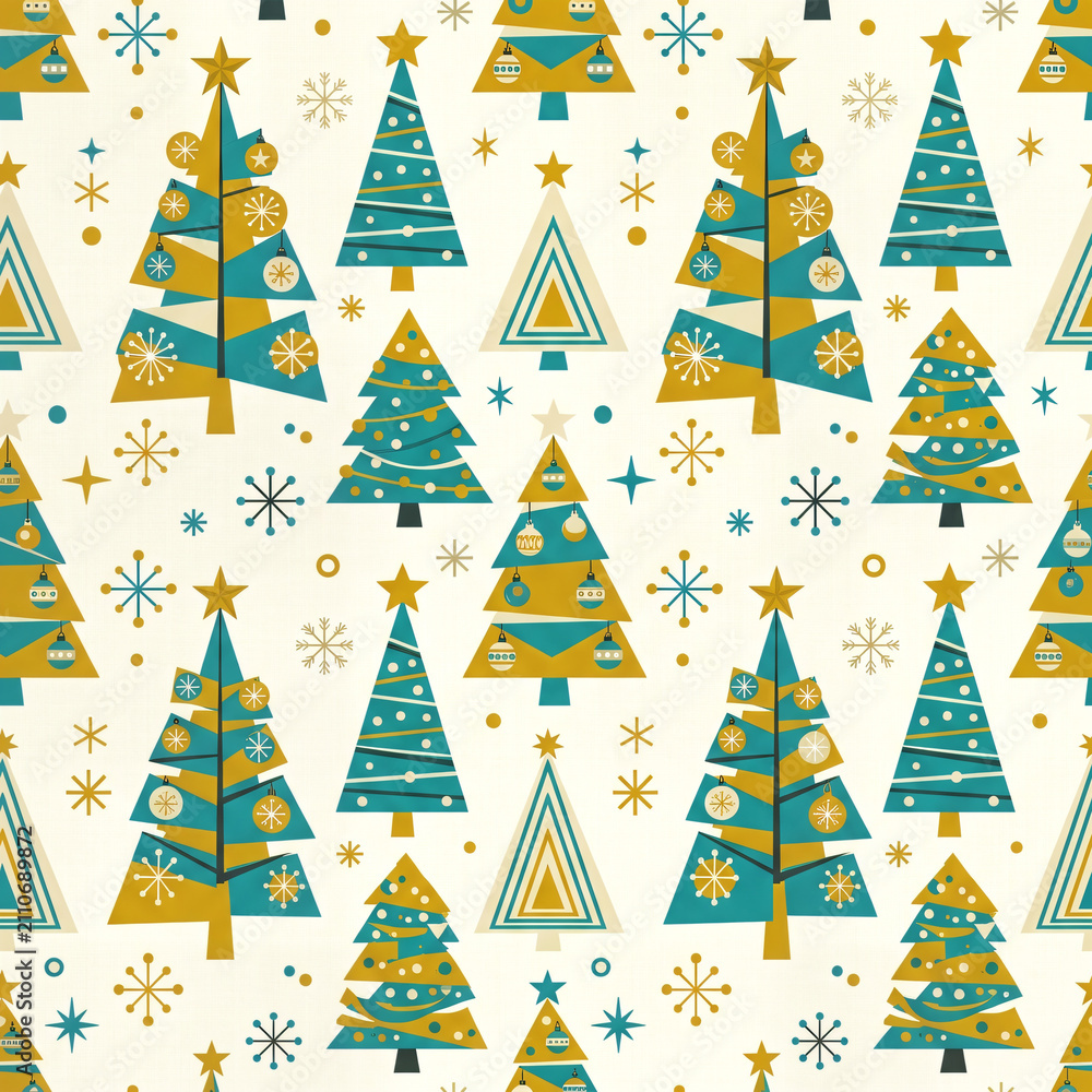 Fototapeta premium Christmas tree background pattern with stylized trees wrapping paper christmas