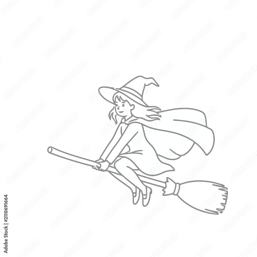 Fototapeta premium Witch flying on a broomstick