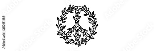 Fotografía Hand drawn peace symbol made of organic vines and leaves