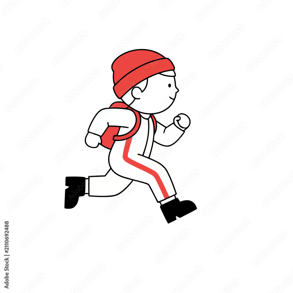 Obraz premium Cartoon child running with backpack