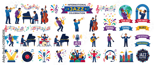 Photography Diverse Jazz Musicians and Music Elements Collection