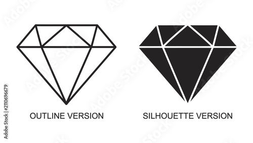 Quadro su tela Diamond Icon Set: Two stylized diamond icons, one as an outline and the other as a solid silhouette, representing brilliance and value
