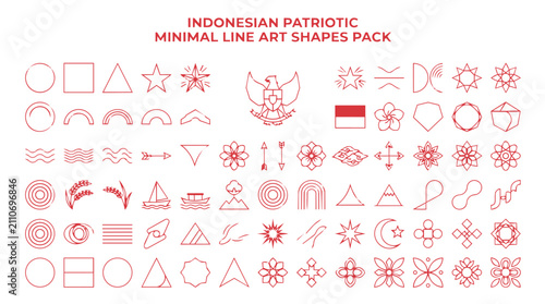 Bild auf Leinwand A collection of minimal line art shapes with Indonesian patriotic themes and sym