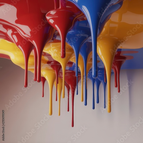 Multicolor paint drips on wall