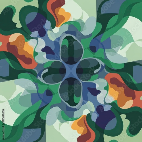 Multicolored abstract floral pattern with green and blue hues