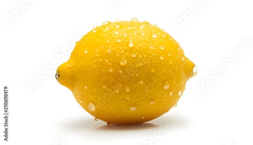 Fresh Lemon with Water Droplets Isolated on White Background