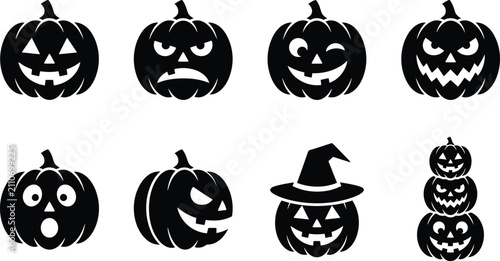 Foto Halloween pumpkin jack o lantern icon set