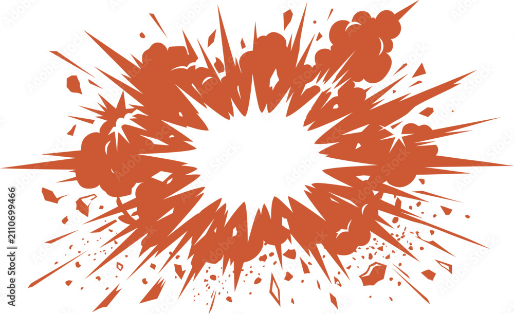 Obraz premium Comic book explosion vector illustration. Pop art style burst with smoke and debris isolated on a white background. Flat vector illustration EPS 10.