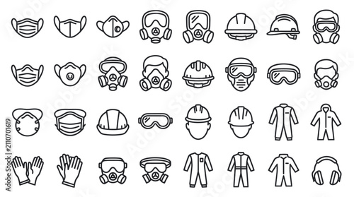 Industrial safety and personal protective equipment ppe icons