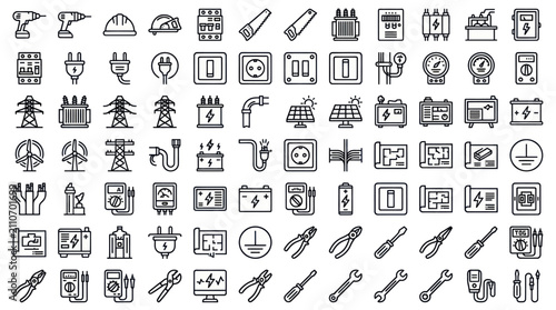 Fotografía Industrial tools and electrical thin line icon set.