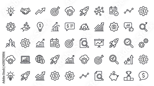 Innovation startup and business growth icons.