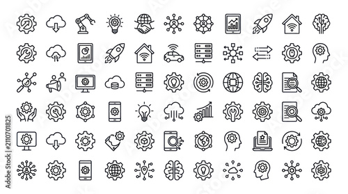 Tableau sur toile Innovation and artificial intelligence technology thin line icons