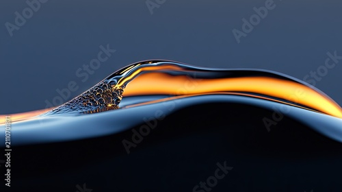 Dynamic fluid motion displays contrasting deep blue and warm amber illumination in a close up.