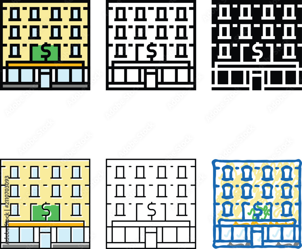 Fototapeta premium tax bank building color icon variations vector. tax bank building sign. isolated symbol