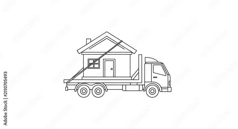 Fototapeta premium house moving on a truck flatbed.