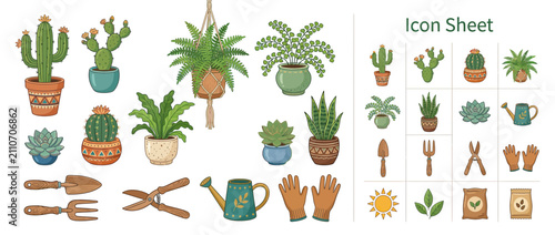 Foto Potted Plants and Gardening Tools Collection