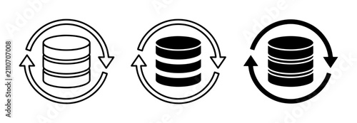 Database synchronization icons set, data backup and recovery symbols, server update vector graphics