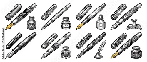 Vintage Fountain Pens and Inkwells Collection