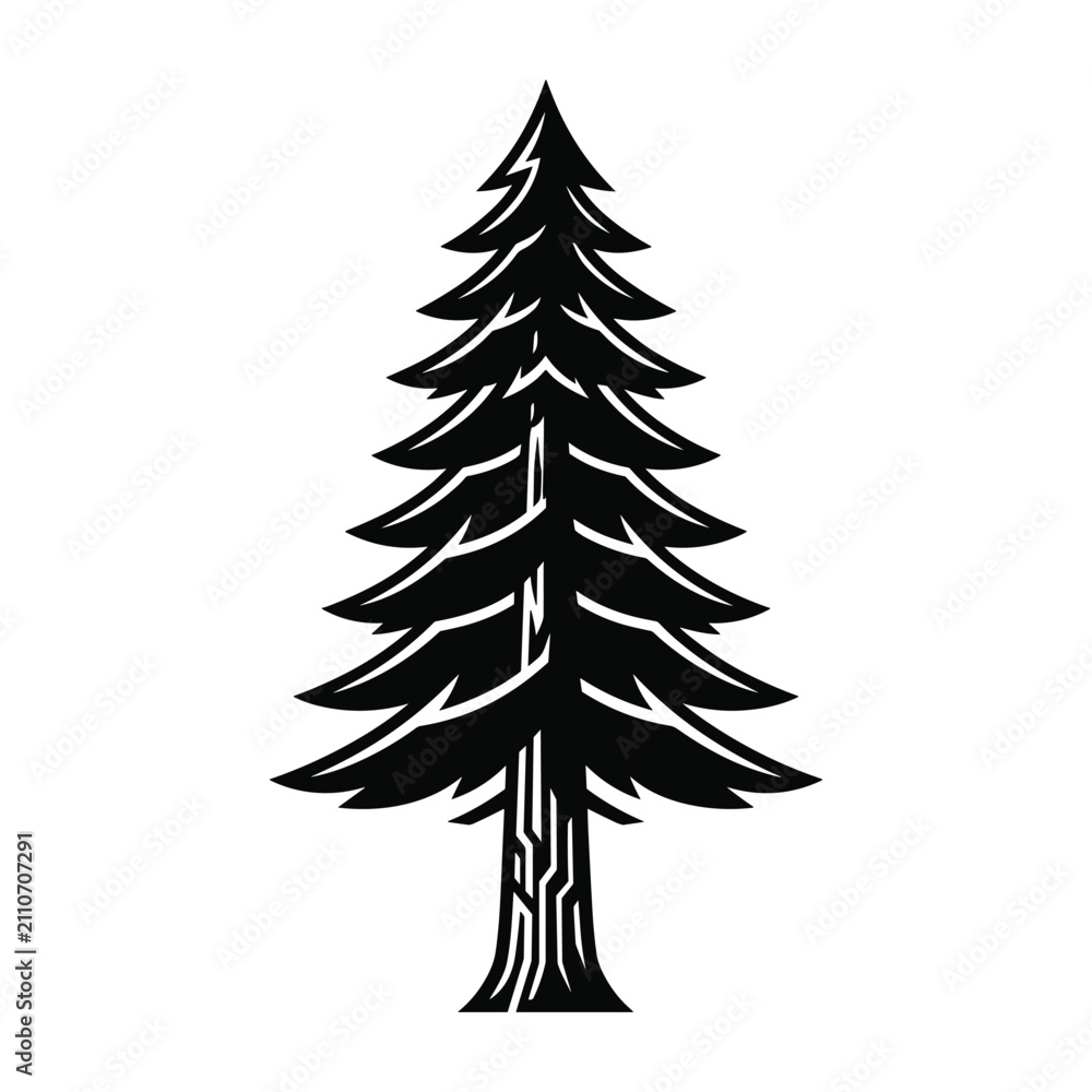 Obraz premium Stylized black and white pine tree illustration