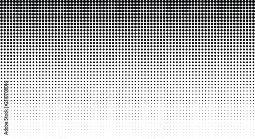 Konstfotografi Black halftone dot pattern with vertical gradient fading from dense to sparse bo