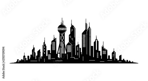 Bild auf Leinwand Black silhouette city skyline with skyscrapers.