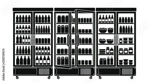Plakat Refrigerated display cases silhouette against a white background