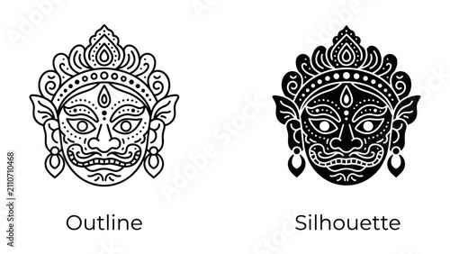 Fotografie Indian Deity Mask Outline and Silhouette