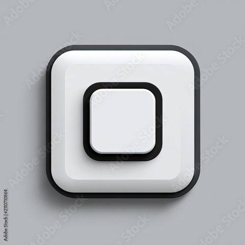 Modern White Square Button with Black Border and Inner Square