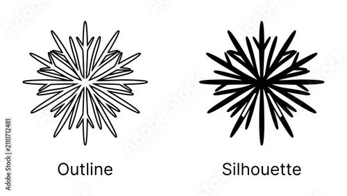 Fotografie Starburst Graphic: Two starburst graphics, one in outline and one in silhouette, present a symmetrical radial design, perfect for adding dynamic flair to any graphic project