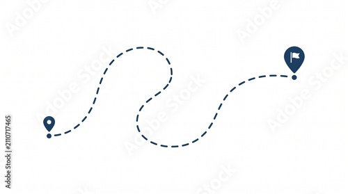 Navigation Route Line with Location Pins Vector Icon Isolated on White

Dashed Map Route Line Connecting Two Destination Pins Flat Illustration

Map Location Route Line Graphic Visual for Travel and G