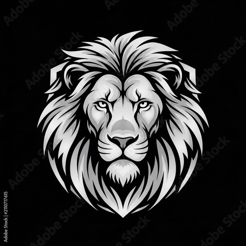 Majestic Lion's Grayscale Portrait: Fierce Gaze on Black Canvas | Digital Art, Bold Lines