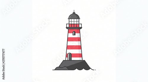 Coastal Lighthouse Flat Vector Icon Isolated on White Background

Red and White Striped Lighthouse Tower Visual Icon for Maritime Navigation

Coastal Beacon Lighthouse Graphic Illustration for Nautica