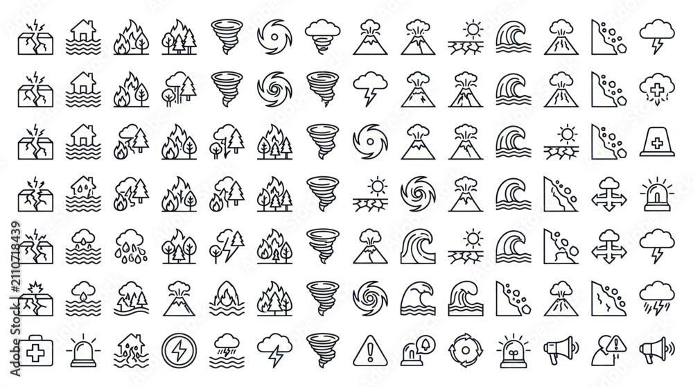 Obraz premium Weather forecast and natural disaster thin line icons