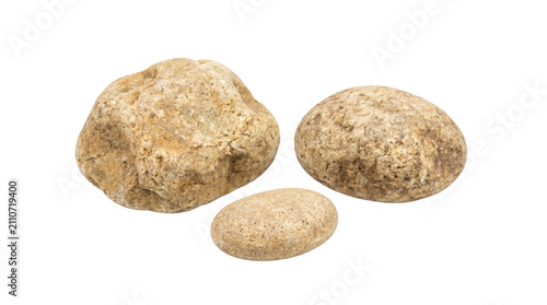 Canvas Print Three smooth brown river stones of different sizes isolated on transparent backg