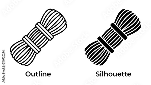 Fotografía Rope Outline and Silhouette: Two illustrations depict a coiled rope, one as a clear outline and the other as a solid silhouette, representing versatility in design