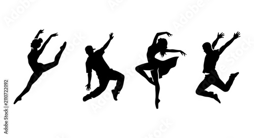 Fotografie Dynamic Dancer Silhouettes, Expressive Ballet Poses, Modern Dance Figures, Energ