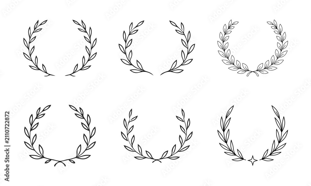 Fototapeta premium Rustic line art olive branch wreath collection for organic logo design and wedding invitation