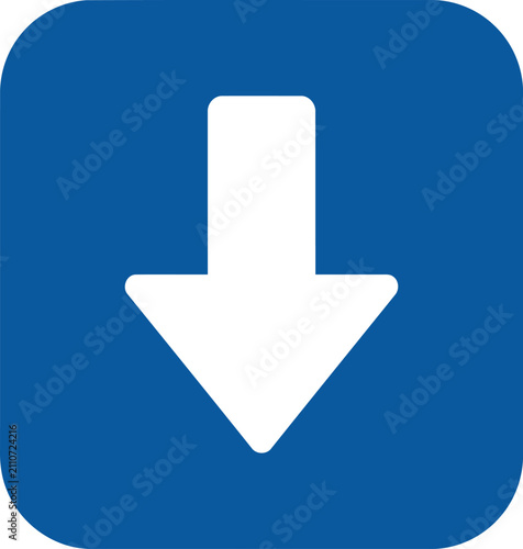 Blue square download button icon with application on transparent background