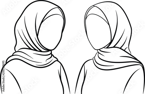 Foto Two women wearing traditional headscarves depicted in a minimalist and clean bla