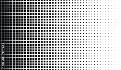 Tableau sur toile Black square halftone dot pattern with horizontal gradient fading from dense lef