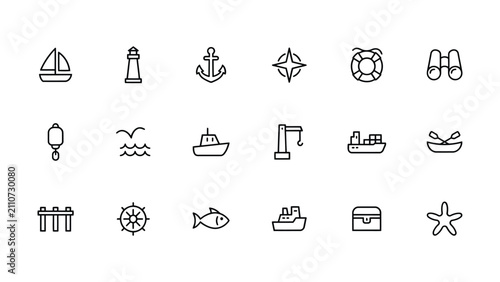 Foto Collection of nautical and maritime icons featuring boats ships anchors and sear