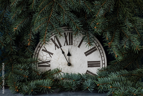 Fotografie Christmas or New Year composition with clock time