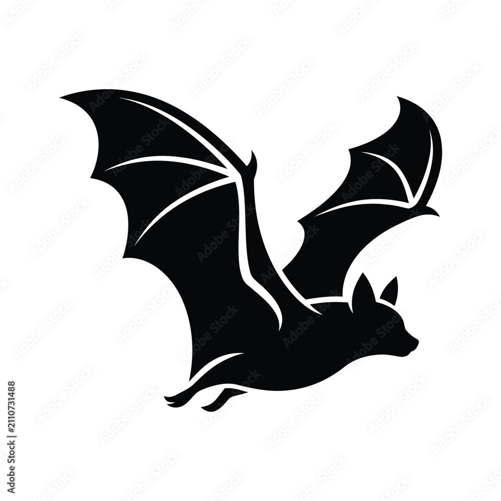 Fototapeta premium Black silhouette of a flying bat on white background