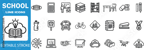 Tableau sur toile School line editable icon set education classroom learning technology stationery