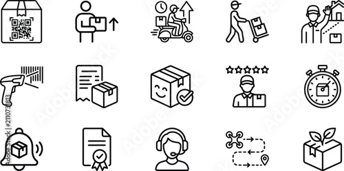 Foto Delivery line editable icon set logistics shipping courier tracking warehouse fu