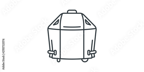 Minimalist line art illustration of a portable outdoor charcoal barbecue grill.